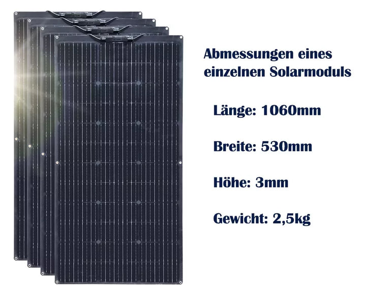 100W Schwarz Flexible Solarpanel PV Monokrystallin für Wohnmobil, Balkonkraftwerk, Boot