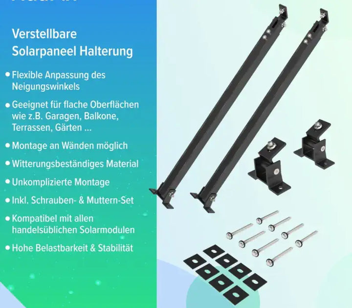 Halterung für  1 Photovoltaik Modul verstellbar Schwarz