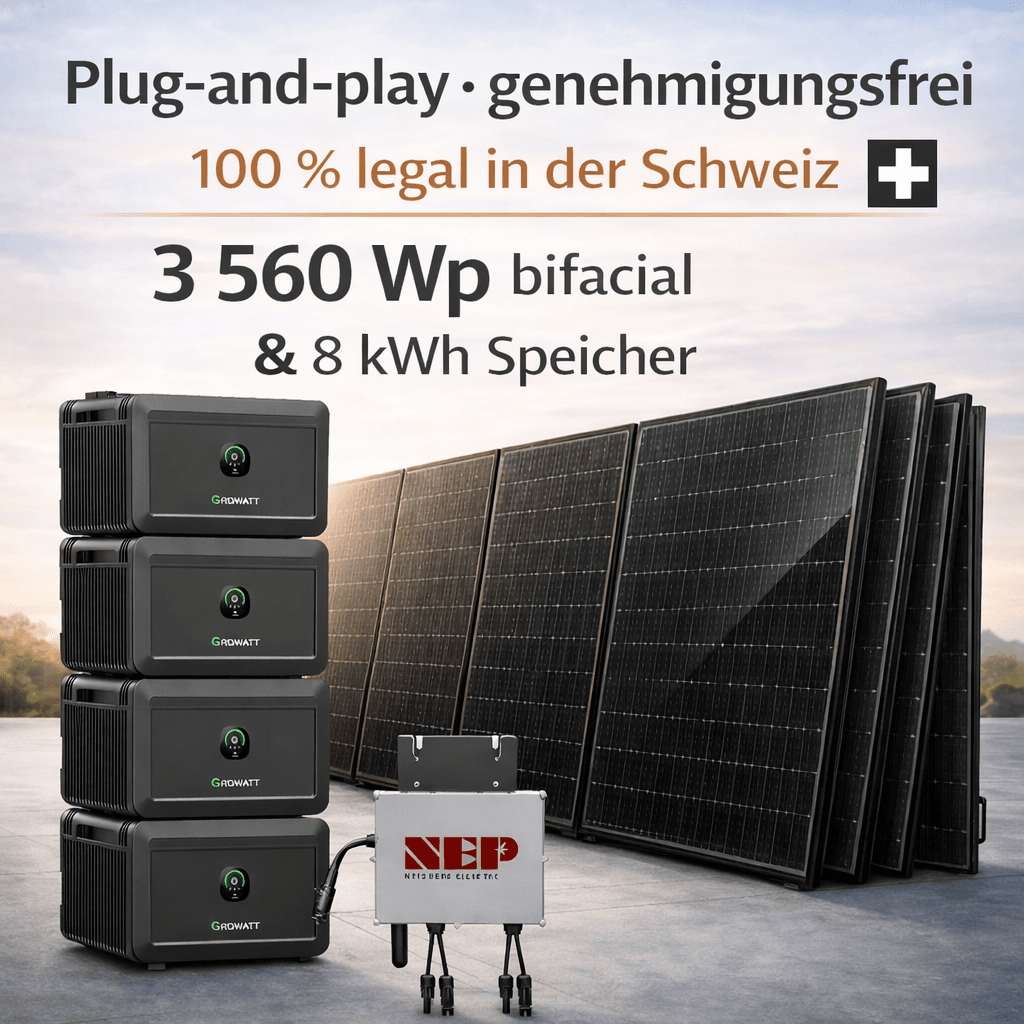 Steckerkraftwerk mit 8 KW Speicher und 8 Solarmodulen mit 3560 Watt
