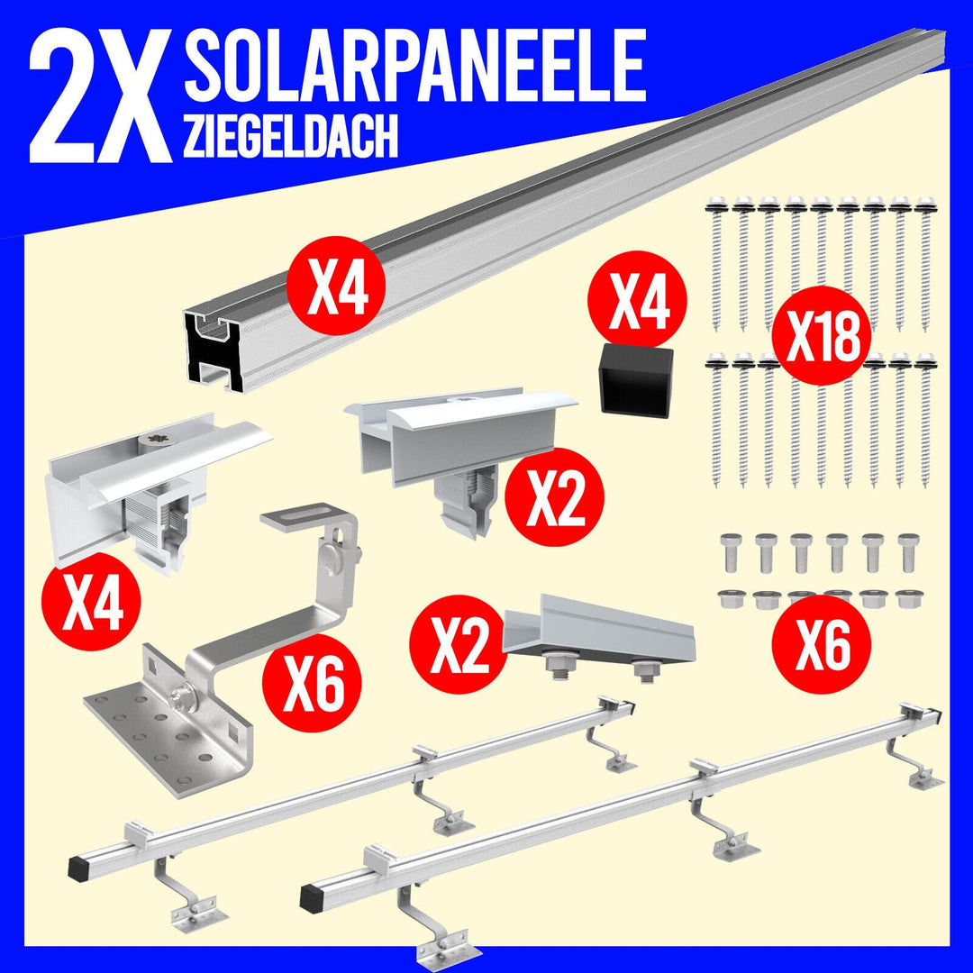 Balkonkraftwerk bifacial, 890 Watt, komplett inkl. Montageset Dach, inkl. Lieferung